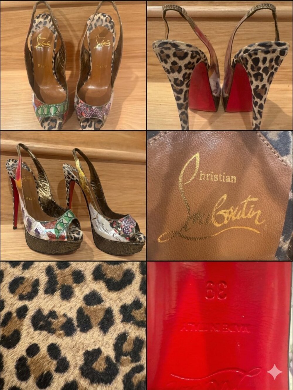 Christian Louboutin Wintertrash 150PVC suede Leopard peeptoe slingbacks/39